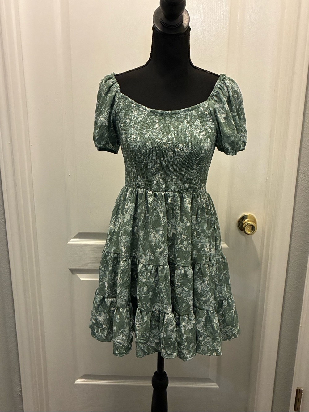 Altar'd State Sage Green Floral Smocked Mini Dress